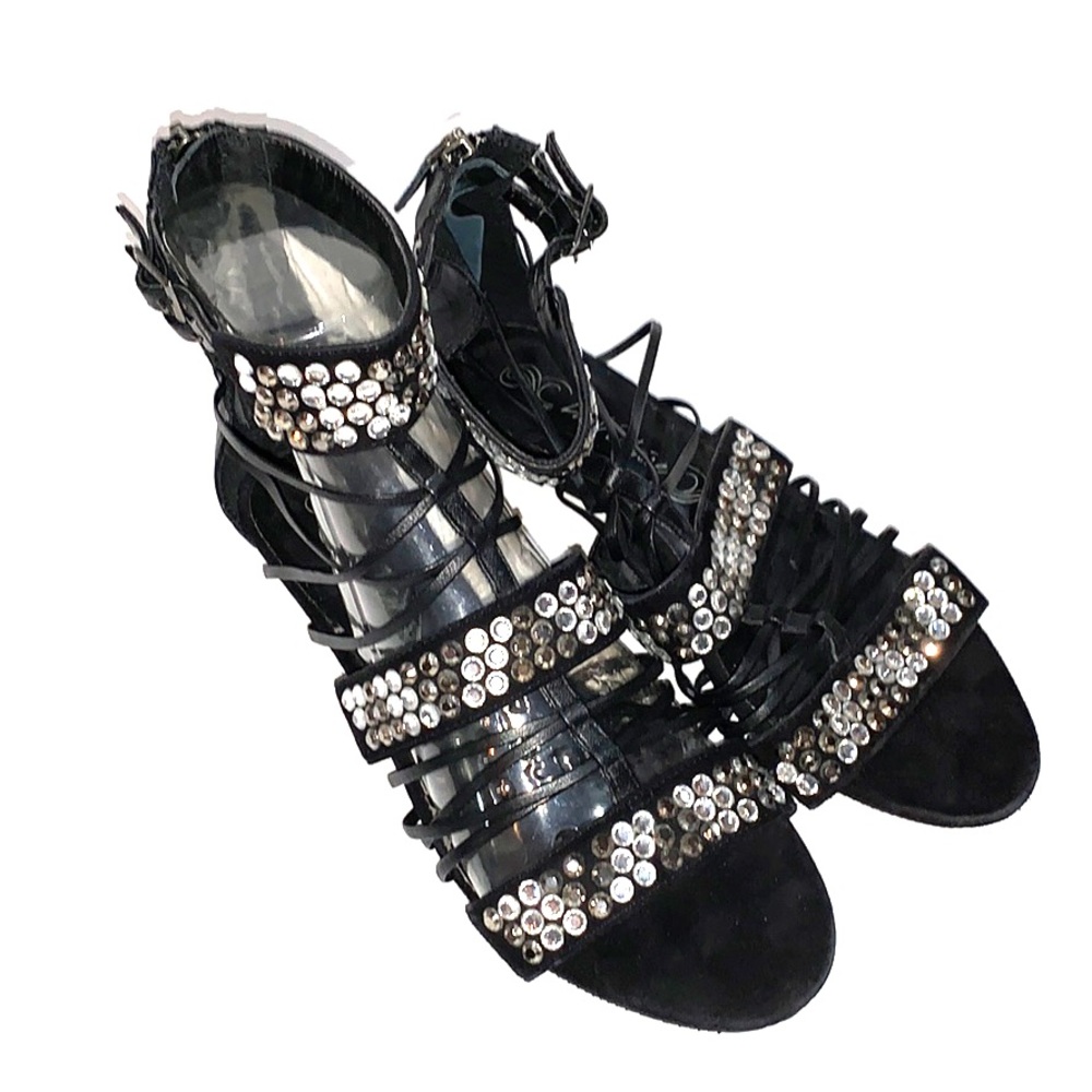 La Victoire Black Leather & Suede Sandals